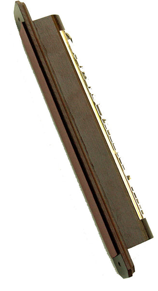 Judaica Mezuzah Case Dark Brown Wood w Metal Plate Jerusalem View 12 cm