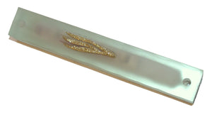 Judaica Mezuzah Case Frosted Matte Glass Sparkling Gold Shin 10 cm Judaism