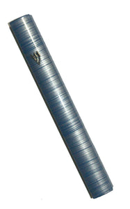 Judaica Mezuzah Case Metallic Dark Blue Gray Stripes Aluminum 12 cm Closed Back