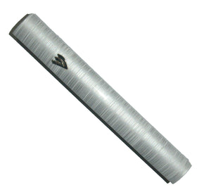 Judaica Mezuzah Case Metallic Silver White Stripes Aluminum 10 cm Closed Back