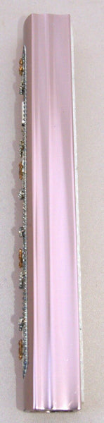 Judaica Mezuzah Case Pink Aluminum Clear Gold Crystals Closed Back 10 cm