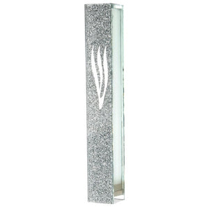 Judaica Mezuzah Case Sparkling Silver Glass Mirror Closed Back SHIN 10 cm