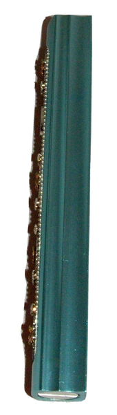 Judaica Mezuzah Case Turquoise Gold Crystals Slim Closed Back Bling 10 cm Scroll