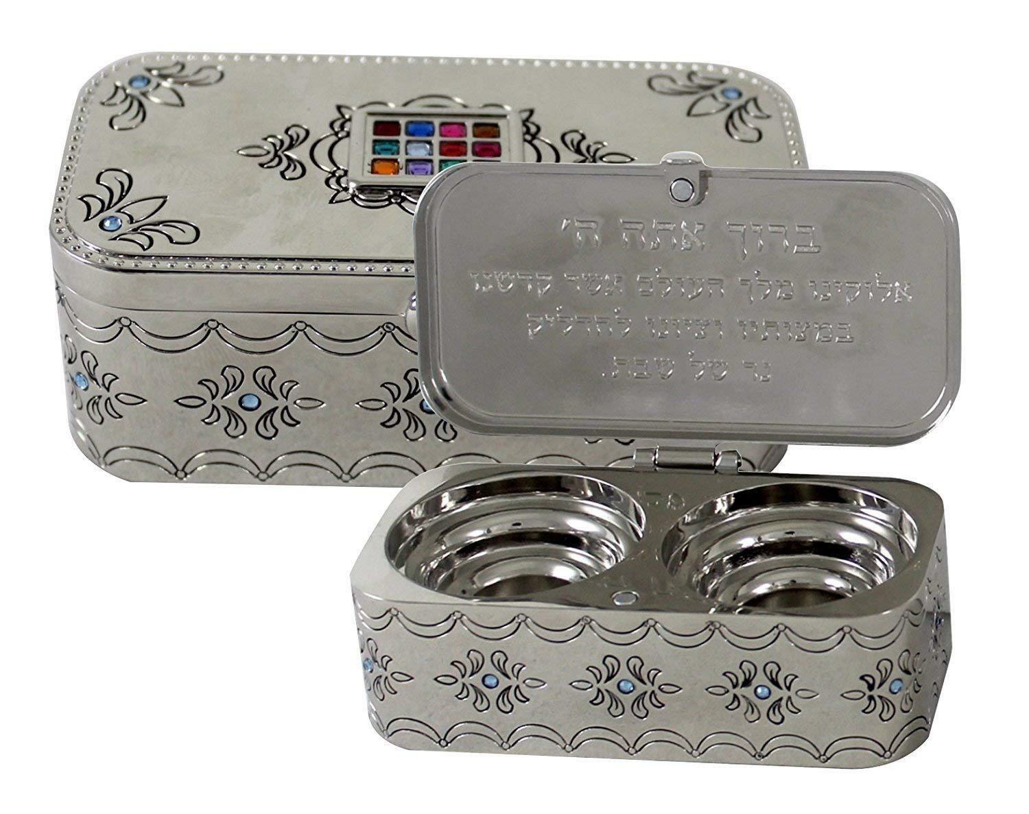 Judaica Nickel Travel Candlestick Shabbat Holiday High Priest Engraved Blessing