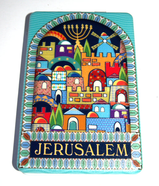 Judaica Rectangle Plastic Pocket Mirror for Tefillin w Jerusalem View