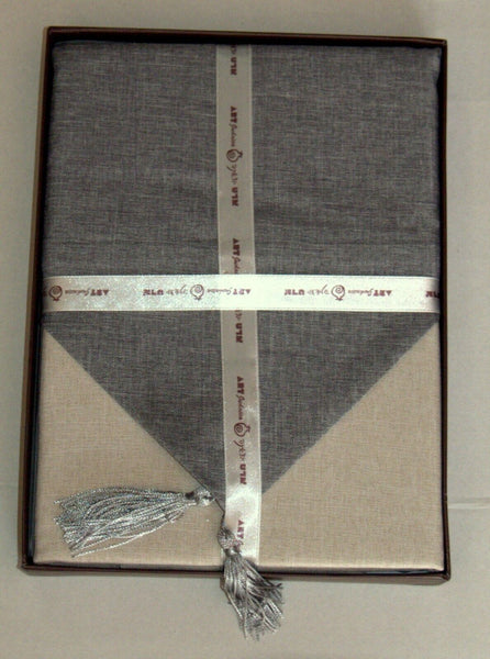 Judaica Shabbat Linen Cream Gray Tablecloth w Runner 140 X 280 cm 55 X 110 inch