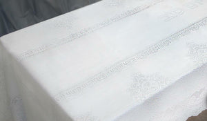 Judaica Shabbat White Lace Tablecloth Hebrew Blessing 140 X 280 cm 55 X 110 inch