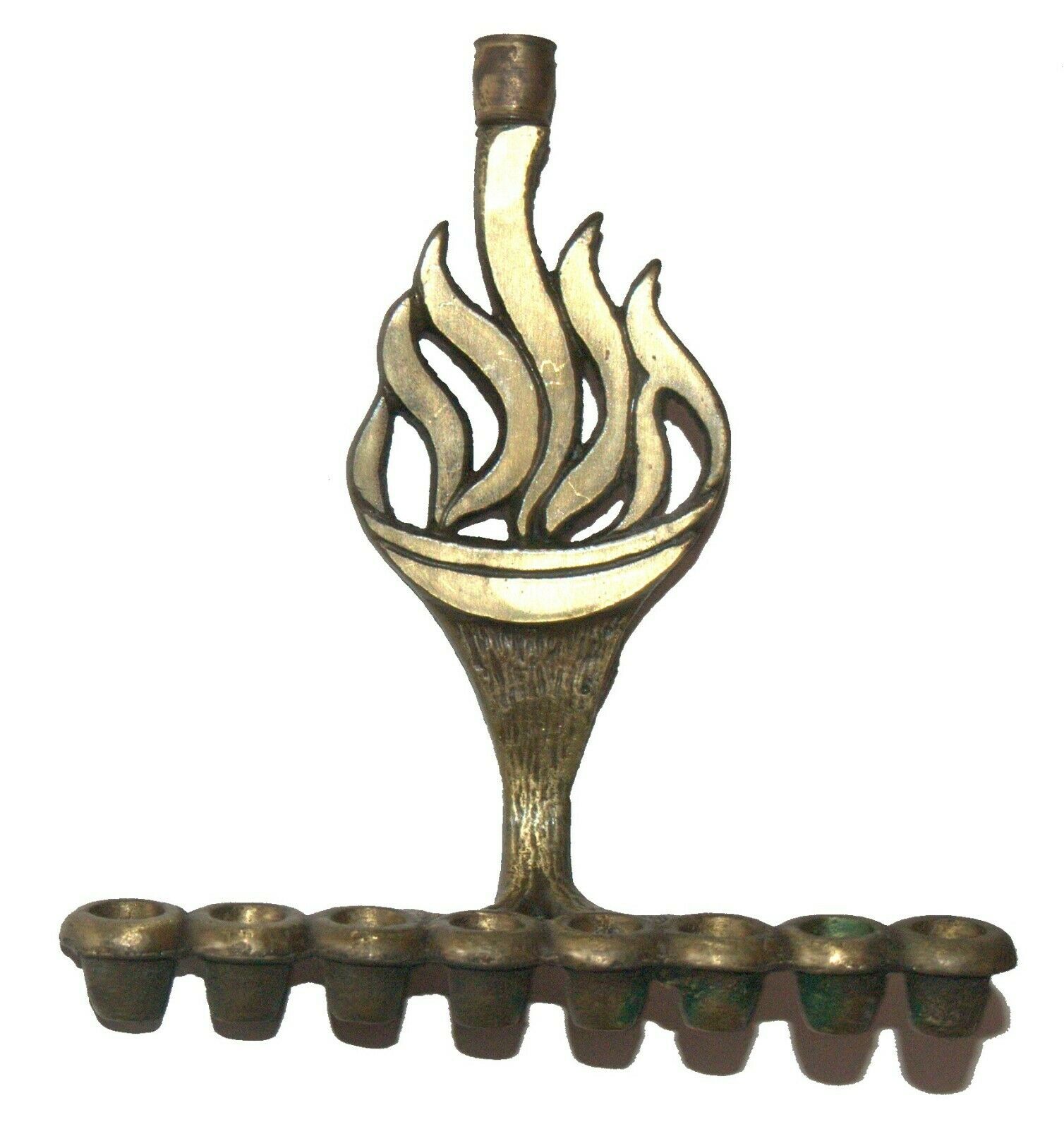 Judaica Small Candle Menorah Hanukkah Vintage Israel Brass Hen Holon Flame