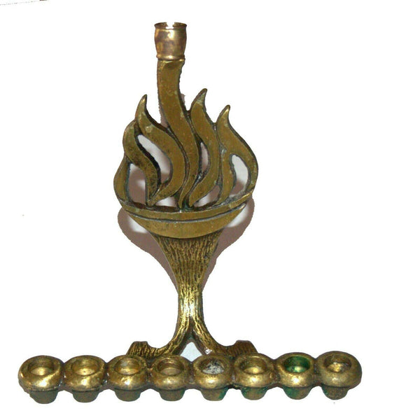 Judaica Small Candle Menorah Hanukkah Vintage Israel Brass Hen Holon Flame