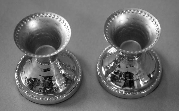 Judaica Small Pair Candlesticks Candle Holders Shabbat Holiday Hammered Nickel