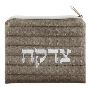 Judaica Tzedakah Tzdakah Charity Mock Leather Pouch Pocket Wallet Gray Silver