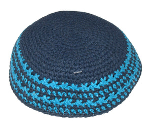 Knitted Kippah Blue Turquoise Yarmulke Yamaka Judaica Israel 17 cm