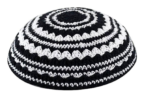 Knitted White Black Crochet Kippah Yarmulke Yamaka Judaica Israel 20 cm