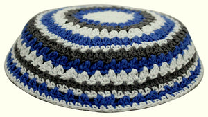 Knitted White Blue Gray Crochet Kippah Yarmulke Judaica Knit Cap Israel 18 cm