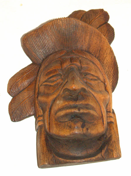 Large Hand Carved Wood Native American Head Statue Figurine Vintage Wall Hang