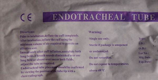 Lot 2 Endotracheal Oral/Nasal Tube Cuffed Ex 2024 6.5, 7, 7.5, 8, 8.5 First Aid