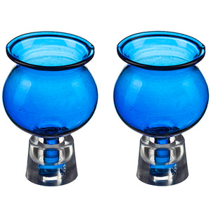 Lot of 2 Small Blue Glass Oil Candle Cups Holders DIY Menorah Judaica Israel