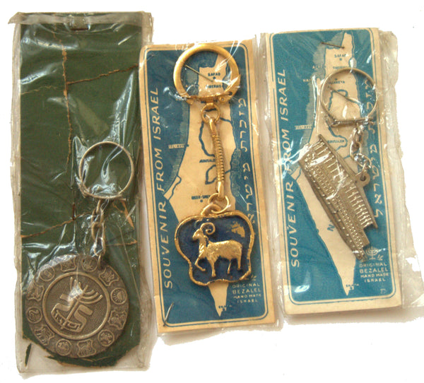Lot of 3 Vintage 1960's Bezalel Key Chain Holder Israel Judaica Original Pack