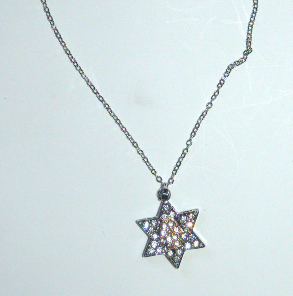 Magen David Hamsa Clear Crystals Silver Gold Rhodium Pendant & Necklace Kabbalah