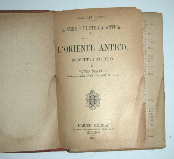 Manuali Hoeply Antique Book 1890 Storia Antica I L'oriente Antico 1 st Edition