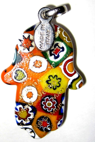 Murano Glass Handmade Hamsa Pendant Amulet Good Luck Charm Judaica Murina Italy