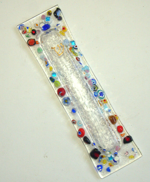 Murano Glass Handmade Mezuzah Case 10 cm w Scroll Clear w Color Murrina Italy