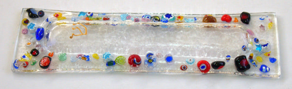Murano Glass Handmade Mezuzah Case 10 cm w Scroll Clear w Color Murrina Italy