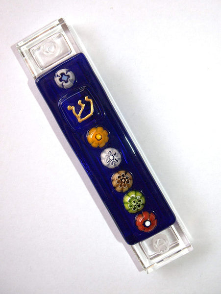 Murano Glass Handmade Mezuzah Case w 6.5 cm Scroll Dark Blue Murrina Judaica
