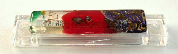 Murano Glass Handmade Mezuzah Case w 6.5 cm Scroll Sparkling Bronze Red