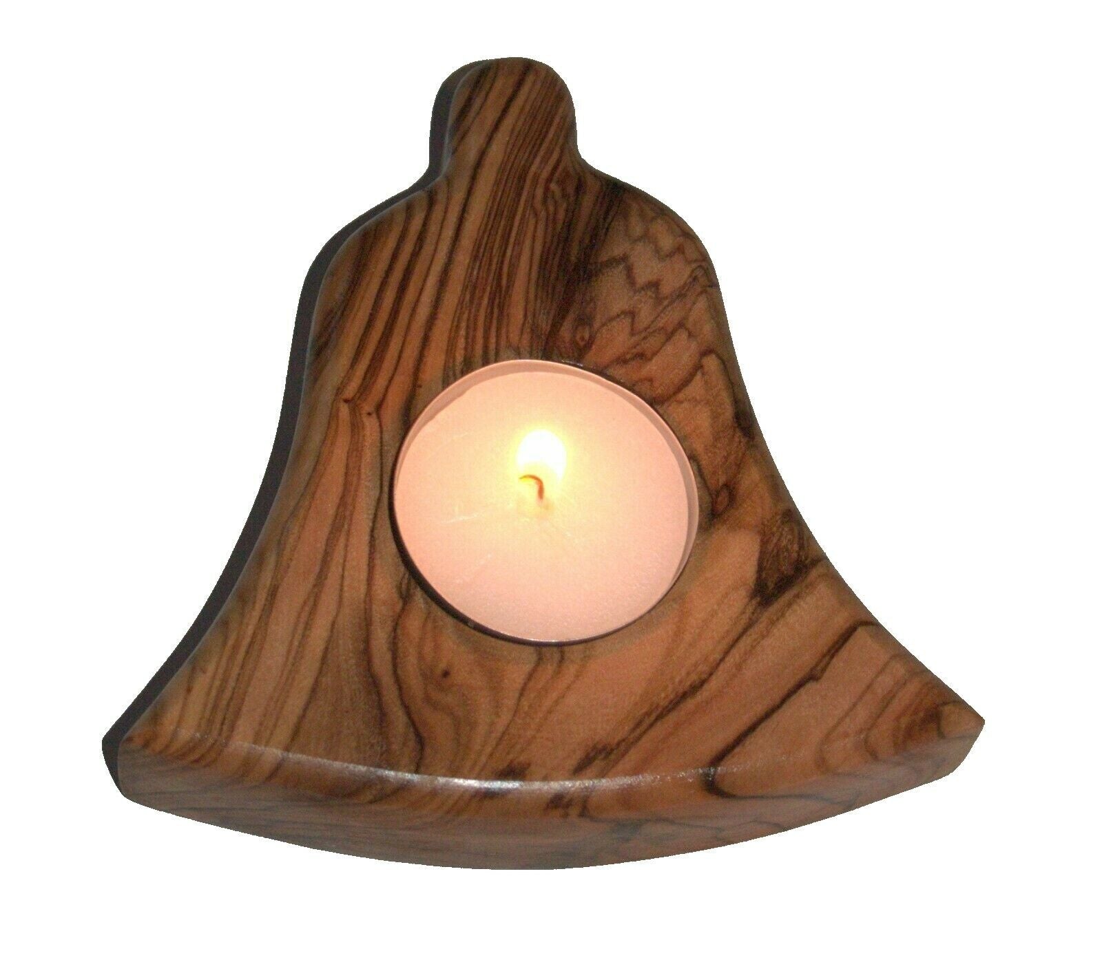 Olive Wood Tea Light Candle Holder Bell Shape Single