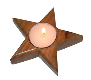 Olive Wood Tea Light Candle Holder Star Shape Single