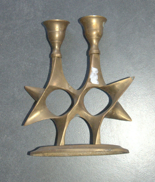 Judaica Shabbat Candlesticks Candle Holder Magen David Vintage Israel 1960's