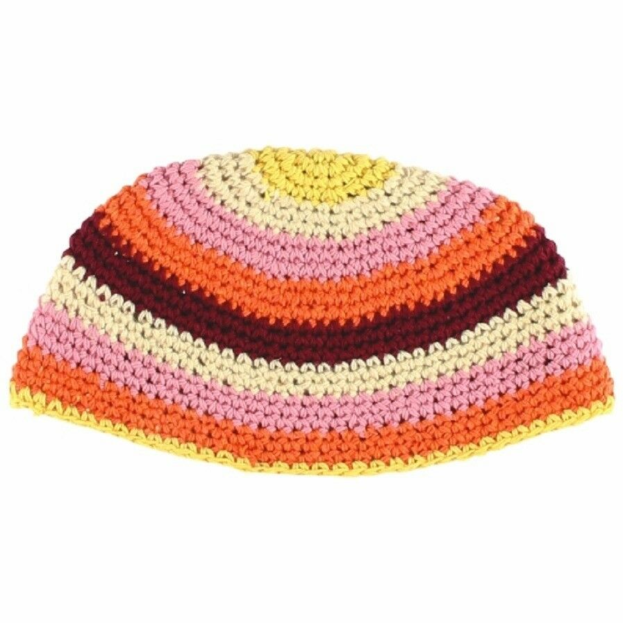 Freak Frik Kippah Yarmulke Yamaka Crochet Orange Pink Cream Striped Israel 21 cm