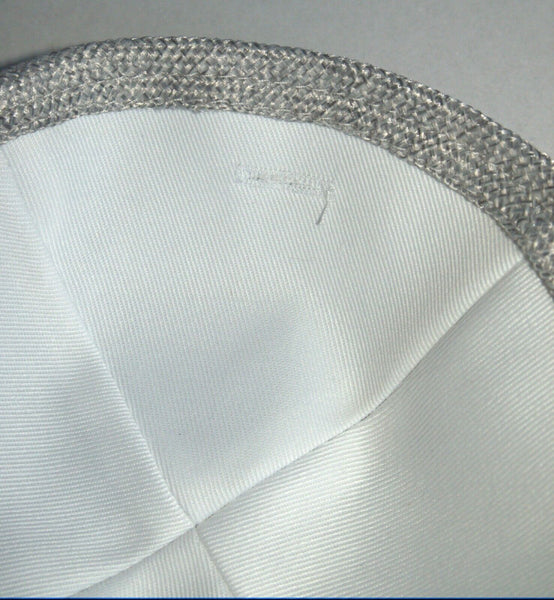 Gray Linen Kippah Silver David Star Embroidery w Pin Spot Judaica 17 cm Israel