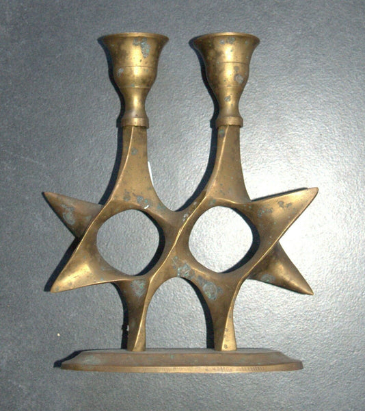 Judaica Shabbat Candlesticks Candle Holder Magen David Vintage Israel 1960's