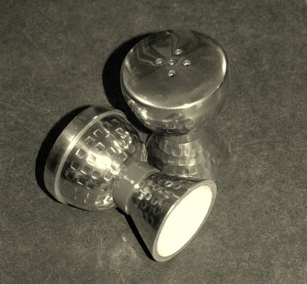 Salt and Pepper Shaker Set Anodized Aluminum Hammered Gray Clasp Enamel