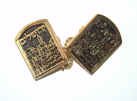 Tallit Clips Prayer Shawl Holder Golden Jerusalem View Judaica