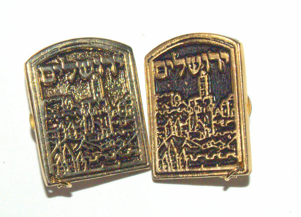Tallit Clips Prayer Shawl Holder Golden Jerusalem View Judaica