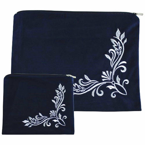 tallit-tefillin-bag-case-set-plush-velvet-dark-blue-silver-embroidery-judaica