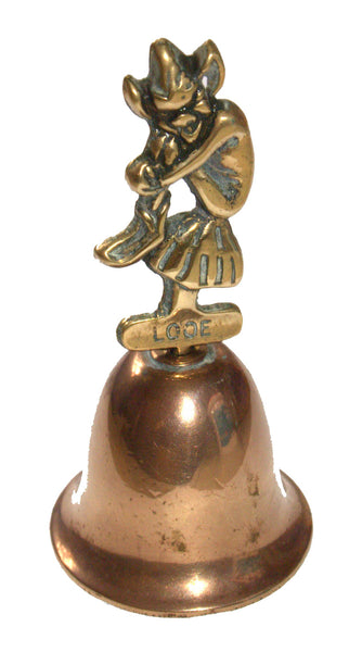 Vintage Brass Bell Looe Imp Pixie On A Mushroom Goblin Stamped Original Clapper