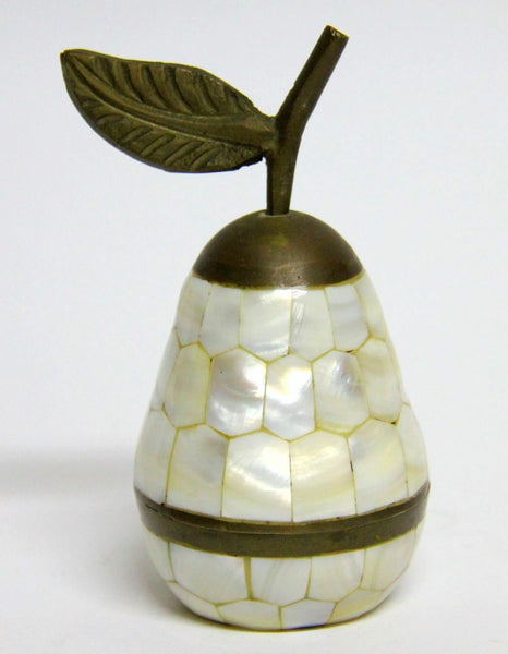 Vintage Bronze Mother of Pearl Trinket Snuff Box Dish Pear Shape
