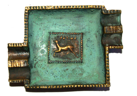 Vintage Israel Judaica Bronze Ashtray 12 Tribes- Naftali Symbol Signed 1950's