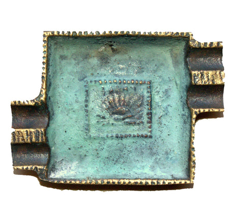 Vintage Israel Judaica Bronze Ashtray 12 Tribes- Reuven Symbol Signed 1950's