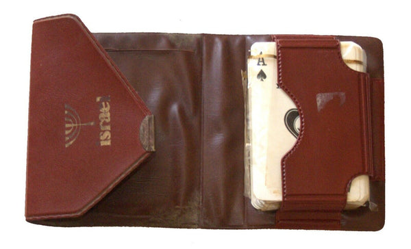 Vintage Judaica Israel Playing Cards Case Wallet w Menorah Symbol 1960's Piatnik