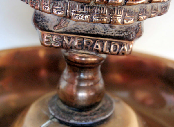 Vintage Old Brass Ashtray Trinket Tray Lady Signed ESMERALDA Centerpiece
