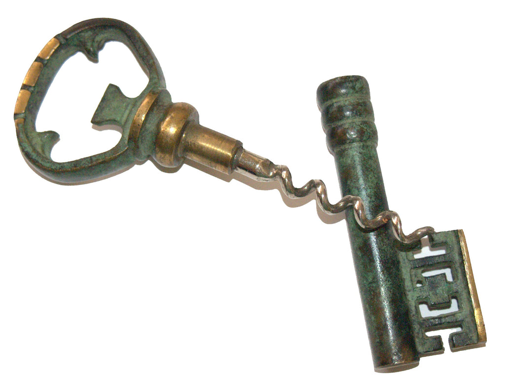 Vintage Brass Skeleton Key Corkscrew, French Wine Bottle Opener, Bar Gifts  and Decor
