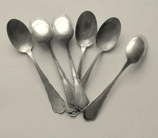 Vintage Small Decorative Dessert Spoons Lot of 6 Silver 800 Signed