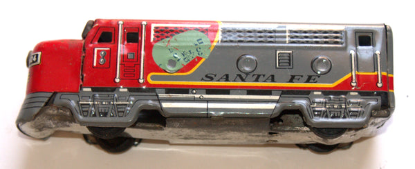 Vintage Tin Santa Fe Locomotive Train Toy Friction Wheels Japan 1960's
